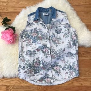 Weston Wear denim sleeveless shirt floral pattern